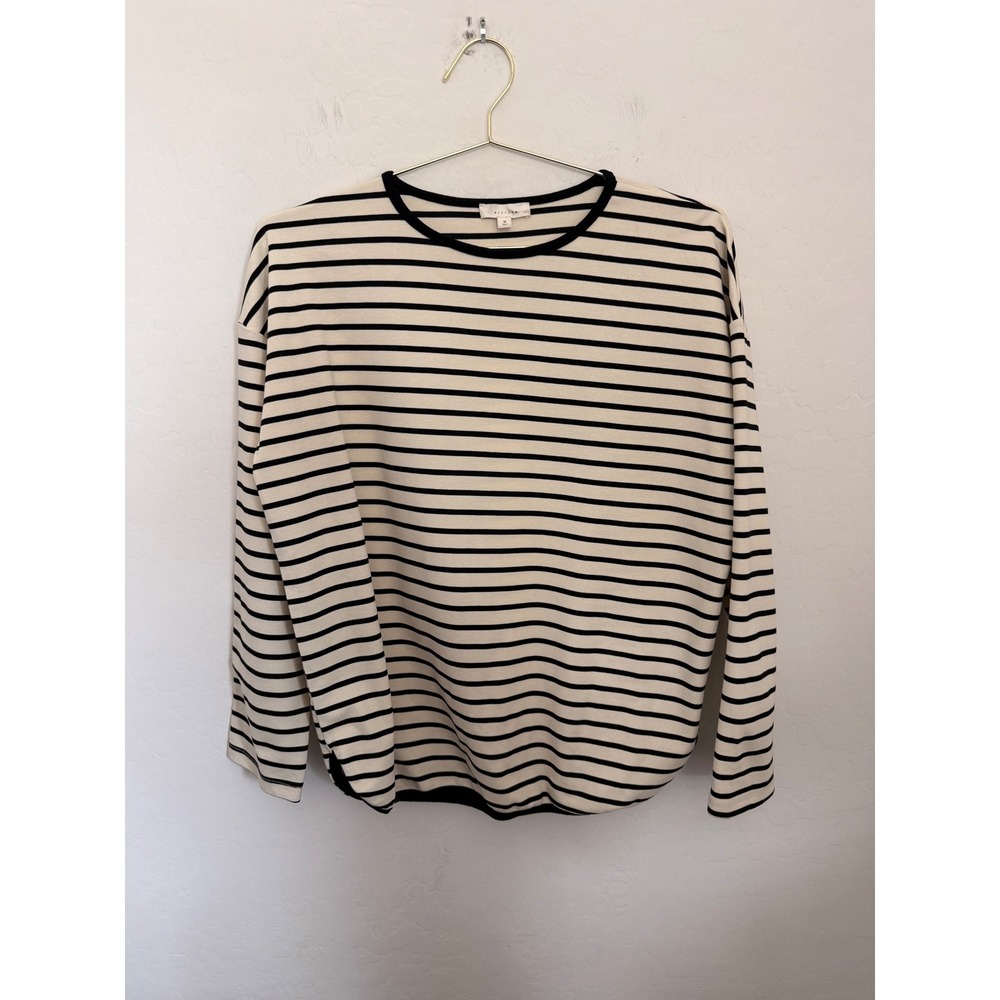 All Row Striped Long Sleeve Minimalist Preppy Top Crew Neck Relaxed Fit Sz M